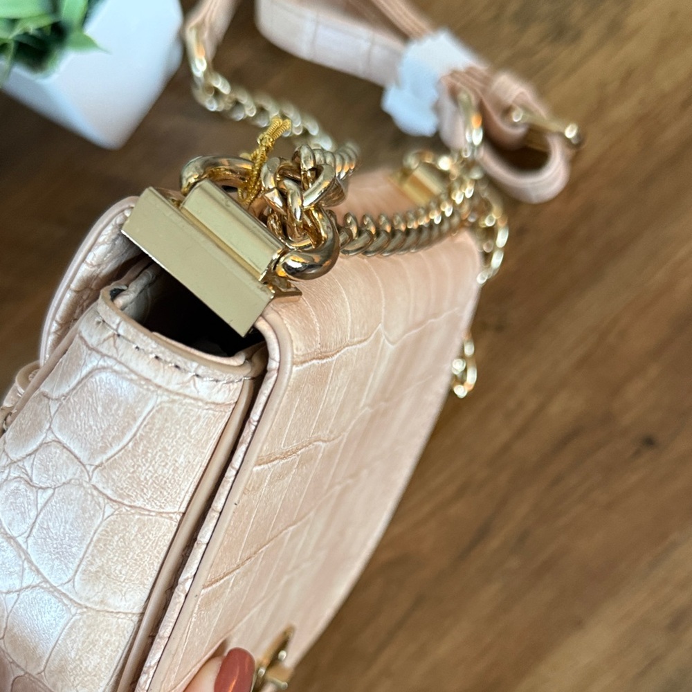 *BEBE* Michelle Mini Saddle Bag Crossbody Chain Strap Shoulder Purse tan - NEW - Picture 6 of 12